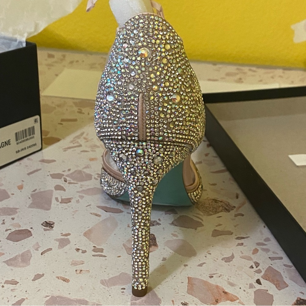 Betsey Johnson Iris Champagne Rhinestone Ankle Strap Stiletto Heels Pumps New - Picture 8 of 14